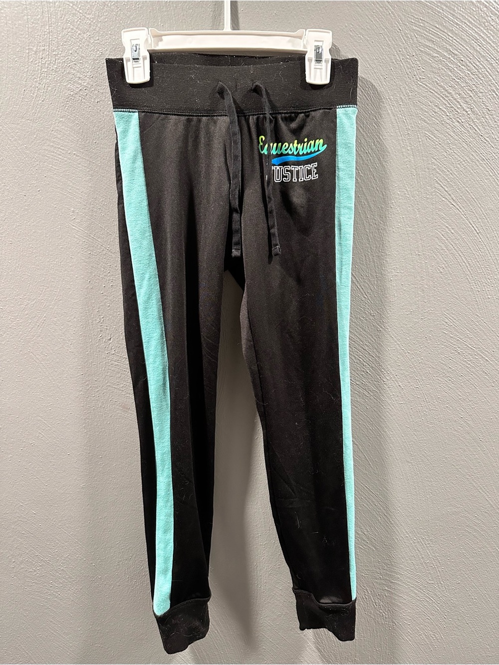 Justice Equestrian Black Joggers with Mint Side Panels